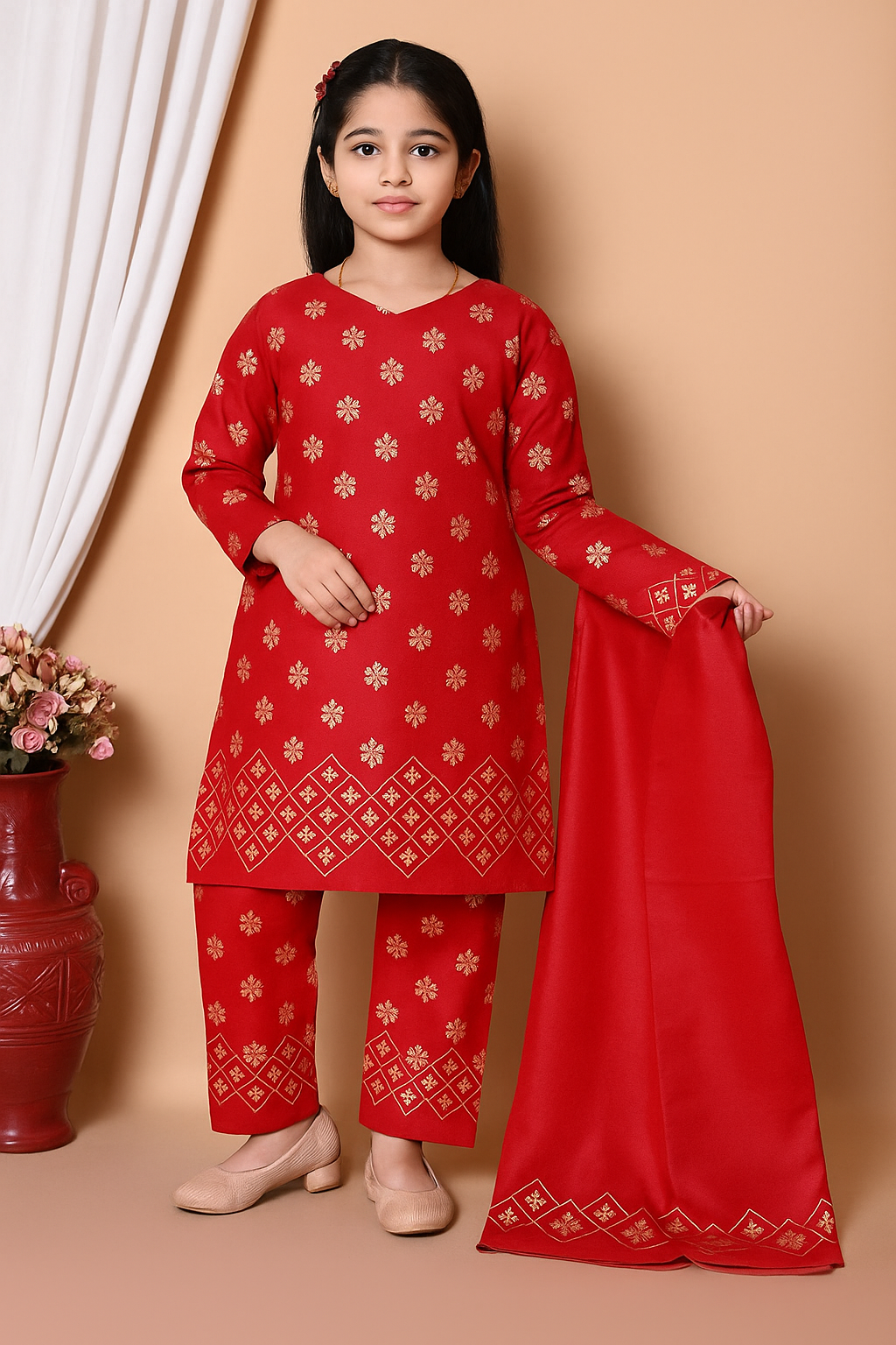 Girls Black Golden Printed Ethnic Suit Set with Dupatta – Party & Festive Wear - Image 5