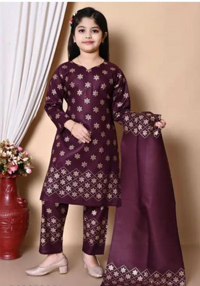 Girls Black Golden Printed Ethnic Suit Set with Dupatta – Party & Festive Wear - Image 2
