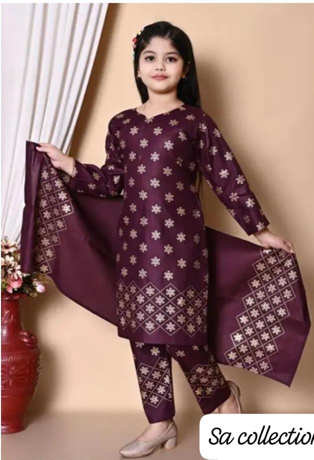 Girls Black Golden Printed Ethnic Suit Set with Dupatta – Party & Festive Wear - Image 3