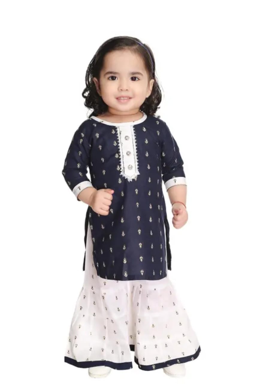 Girls Kurti Sharara Set with Printed Motifs – Festive & Party Wear - Image 4
