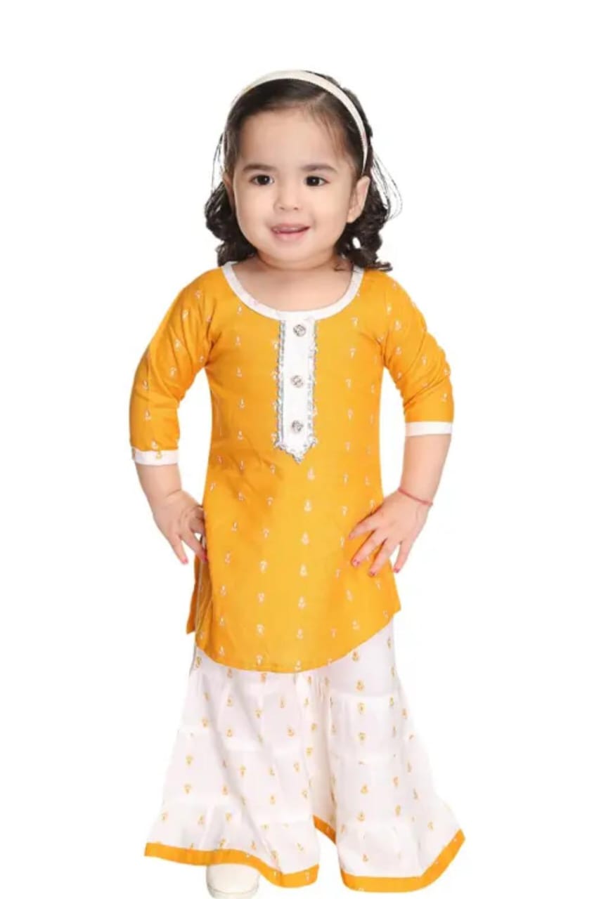 Girls Kurti Sharara Set with Printed Motifs – Festive & Party Wear - Image 2