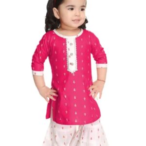 Girls Kurti Sharara Set with Printed Motifs – Festive & Party Wear