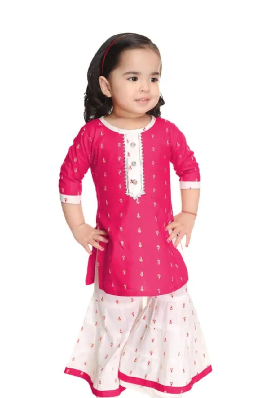 Girls Kurti Sharara Set with Printed Motifs – Festive & Party Wear