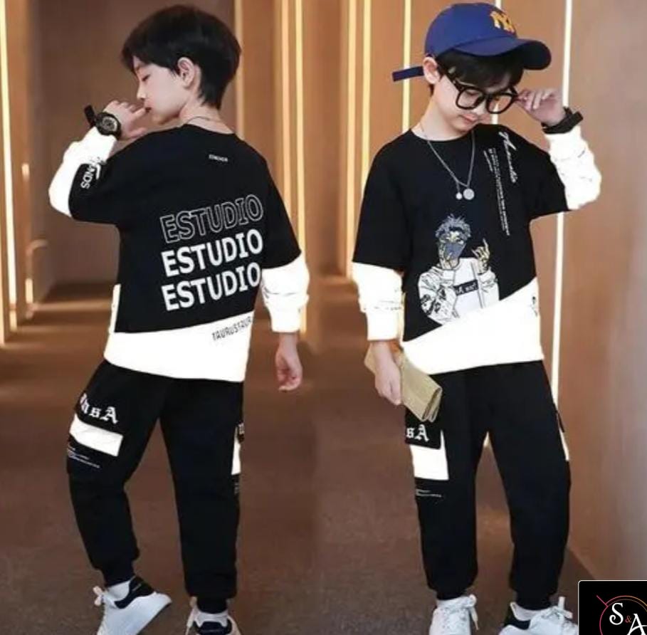 Boys Graphic Print Co-ord Set with Joggers – Casual Streetwear Outfit