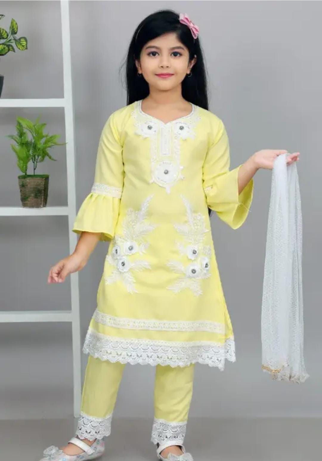 Girls Sky Blue Embroidered Suit with White Lace & Dupatta – Festive Ethnic Wear - Image 3