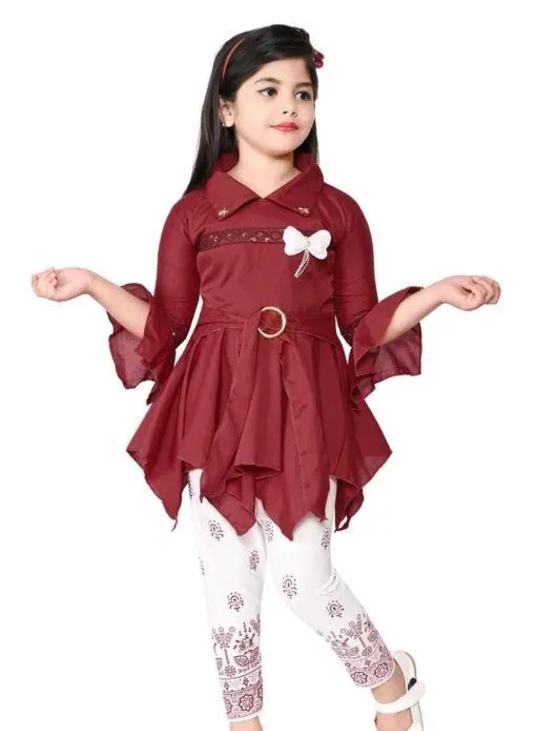Stylish Frock Top with Printed Leggings for Girls – Party & Casual Wear Outfit - Image 2
