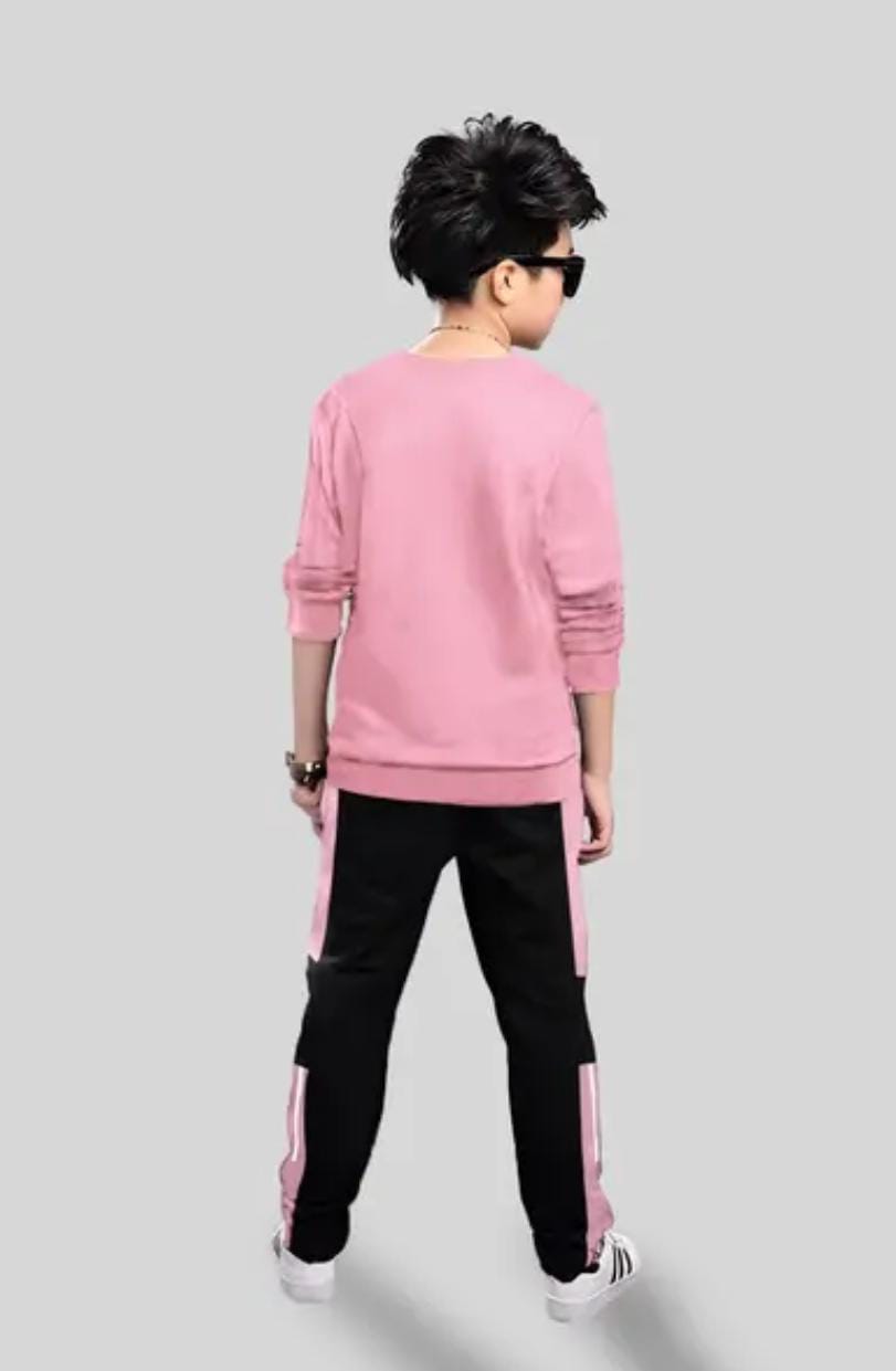 Trendy Boys’ Yellow Printed Sweatshirt with Black and Red Track Pants – Casual Sportswear Set - Image 3