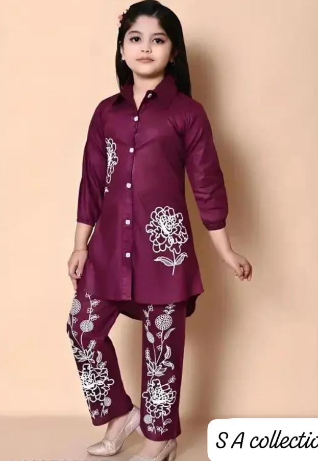 Girls’ Black Shirt & Pant Set with White Floral Print – Stylish Kids Party & Casual Wear - Image 3