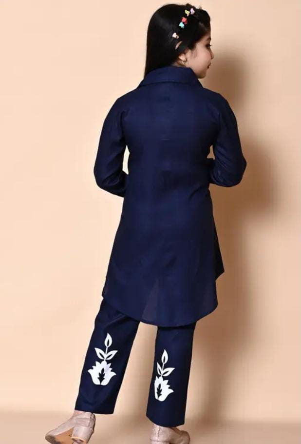 Stylish Girls’ Pink Shirt and Pant Set with White Floral Embroidery – Elegant & Casual Wear Outfit - Image 3