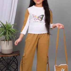 Butterfly print girls top and pants set