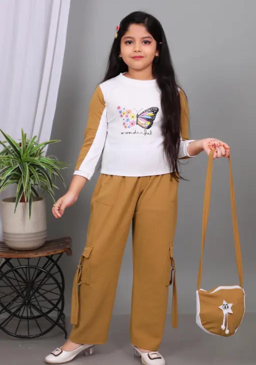 Butterfly print girls top and pants set