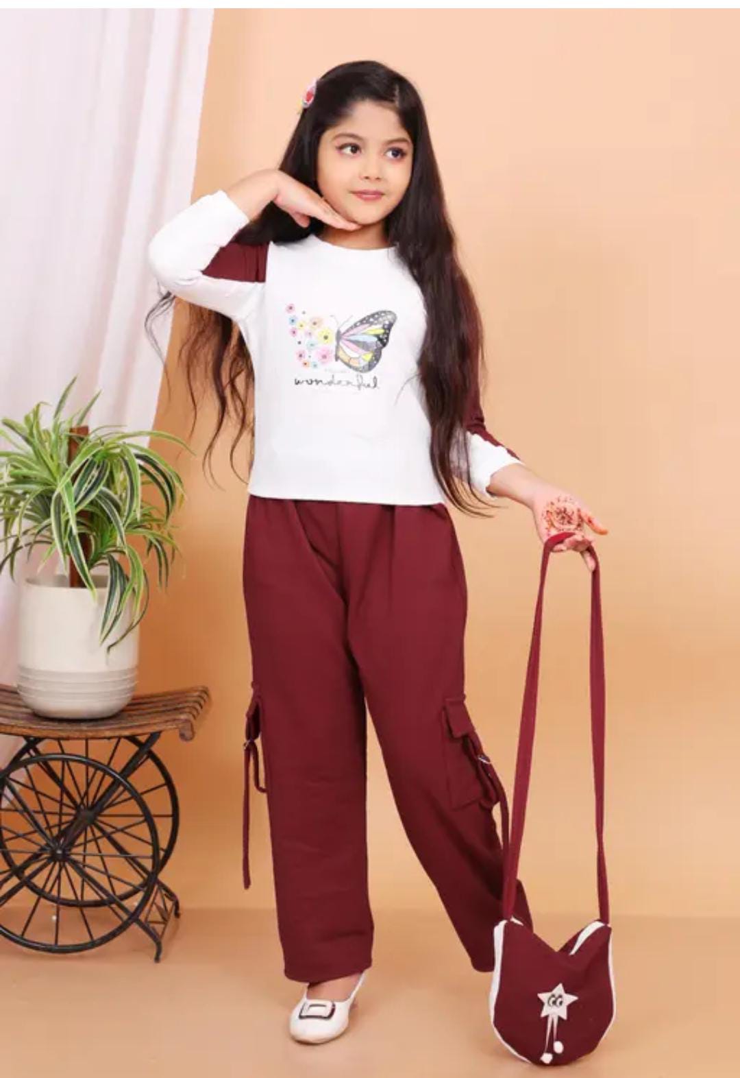 Butterfly print girls top and pants set