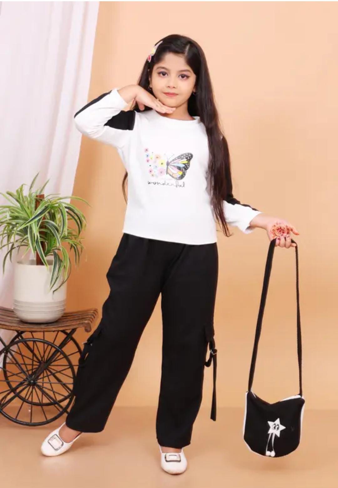 Butterfly print girls top and pants set - Image 3