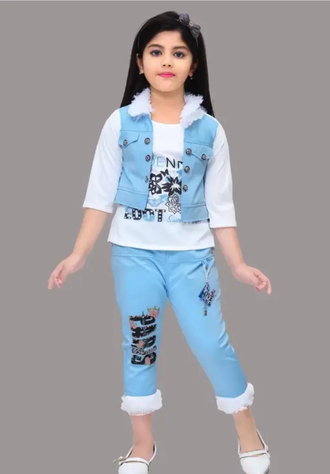 Trendy girls jacket and pant set - Image 4