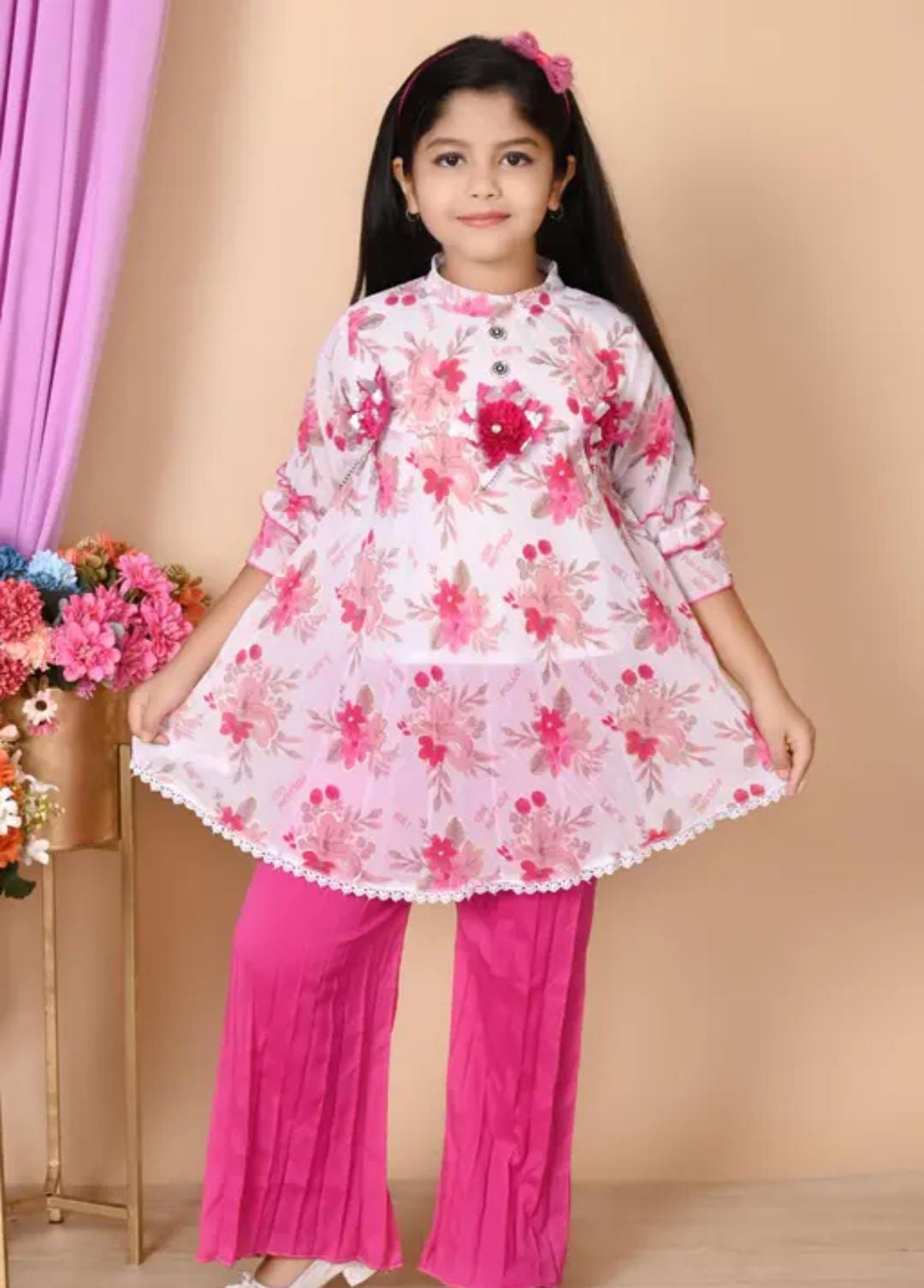 "Beautiful Girls Party Outfit Featuring a Stunning Floral Look"