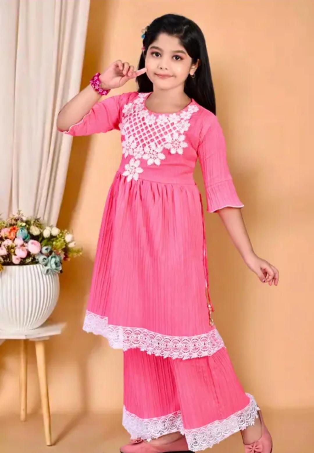 “Elegant Girls Ethnic Outfit – Stunning Green Dress with Beautiful Lace Detailing” - Image 3